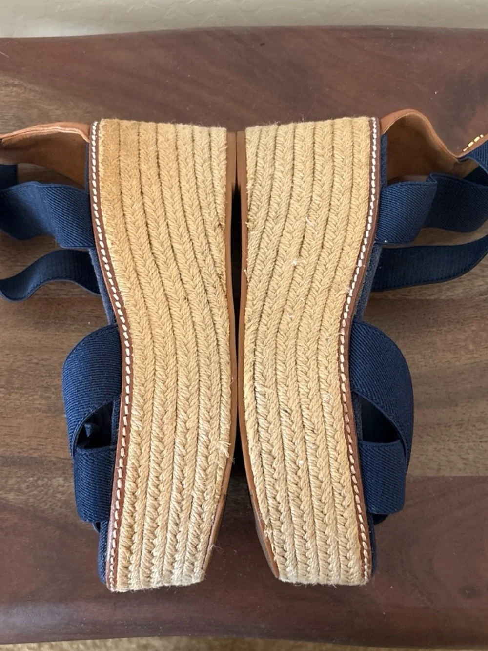 Tory Burch Navy Espadrille Platform Wedge Sandals. 7.5